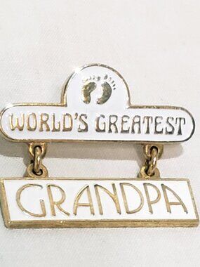 World's Greatest Grandpa Baby Feet Lapel Pin 1" 2 Piece Dangling Hang Ten